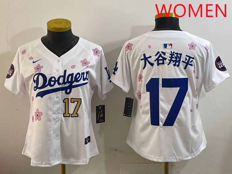 Women Los Angeles Dodgers #17 Ohtani White Sakura Edition 2025 Nike MLB Jersey style 14